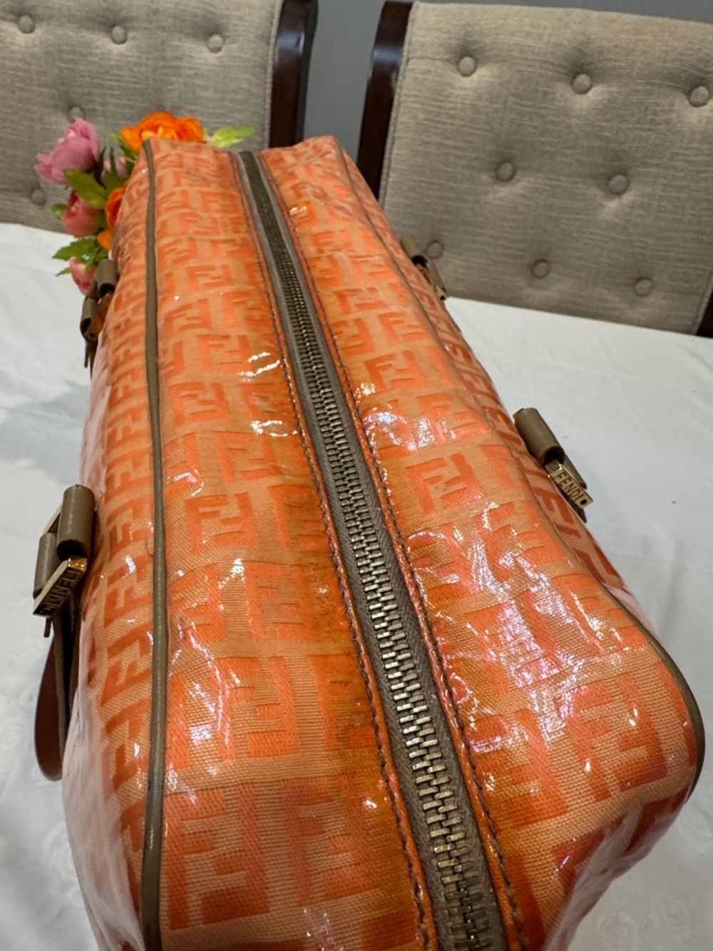 Authentic Fendi Orange FF Monogram Weekender bag - Picture 7 of 16